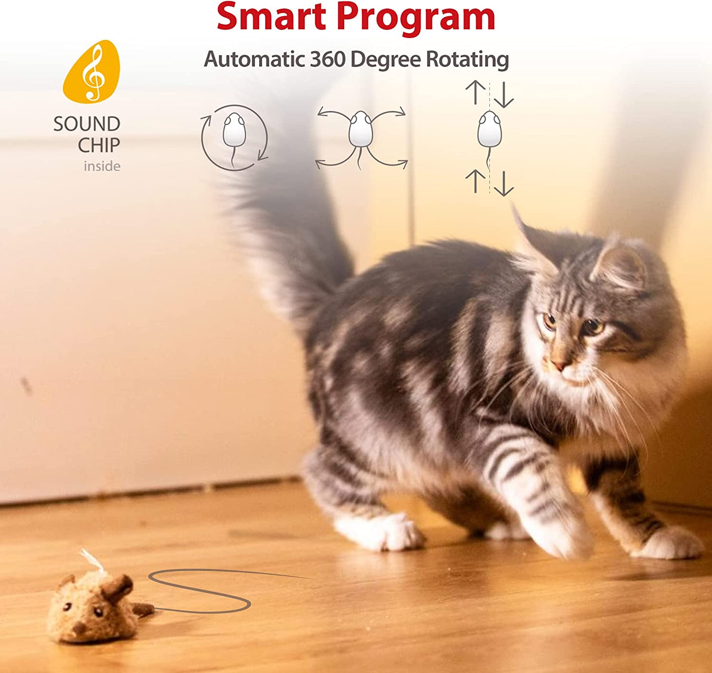 Interactive Cat Toys for Indoor Cats, Cat Mouse Toy with Electronic Realistic Squeaky Sound, Automatic Moving Kitten Toys Electric Mice Toy Self Play Exercise(Brown Ear)