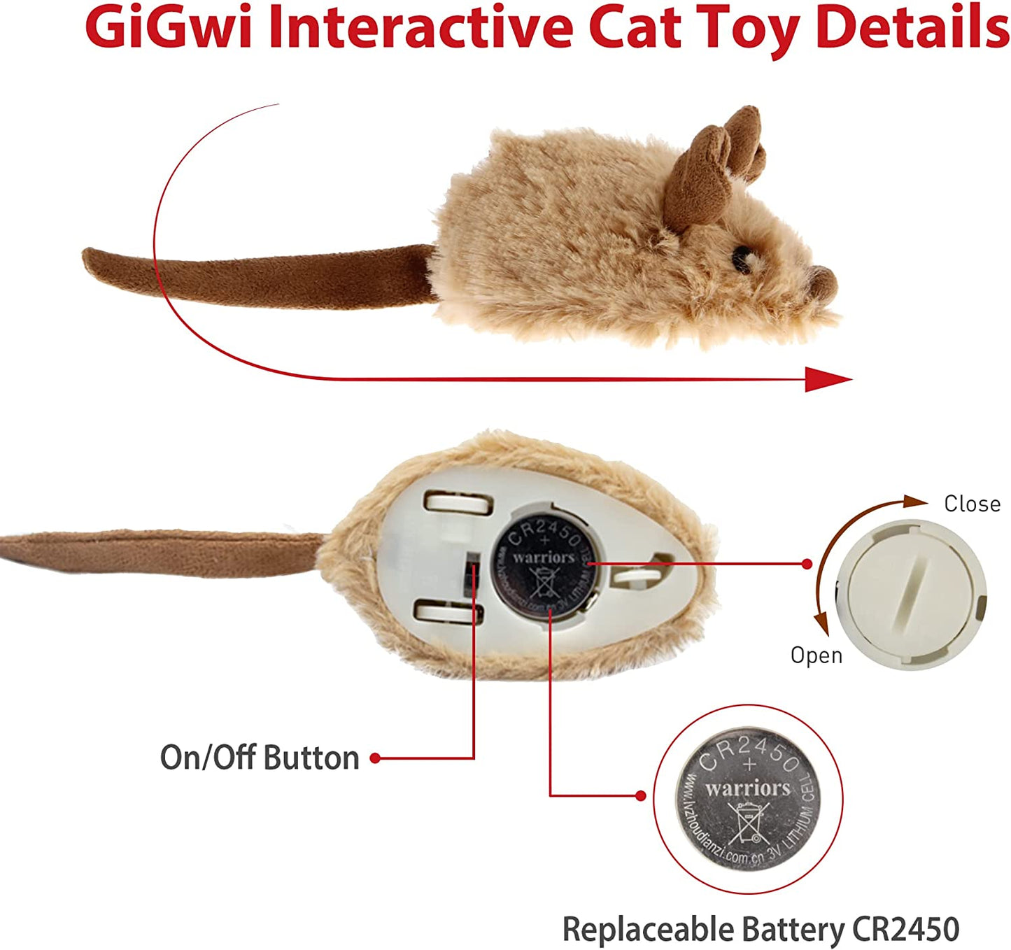 Interactive Cat Toys for Indoor Cats, Cat Mouse Toy with Electronic Realistic Squeaky Sound, Automatic Moving Kitten Toys Electric Mice Toy Self Play Exercise(Brown Ear)