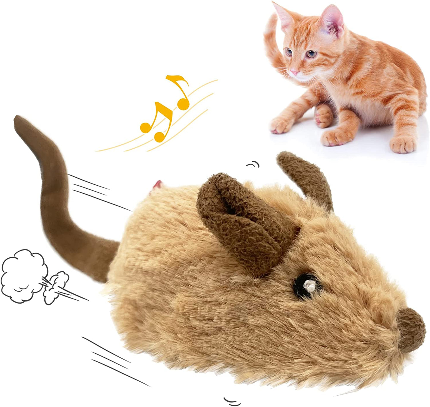 Interactive Cat Toys for Indoor Cats, Cat Mouse Toy with Electronic Realistic Squeaky Sound, Automatic Moving Kitten Toys Electric Mice Toy Self Play Exercise(Brown Ear)