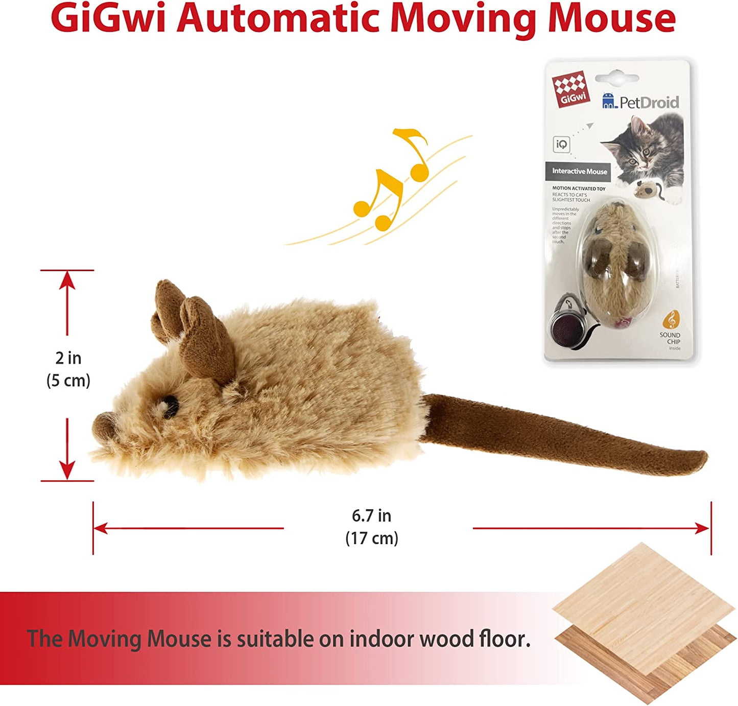 Interactive Cat Toys for Indoor Cats, Cat Mouse Toy with Electronic Realistic Squeaky Sound, Automatic Moving Kitten Toys Electric Mice Toy Self Play Exercise(Brown Ear)