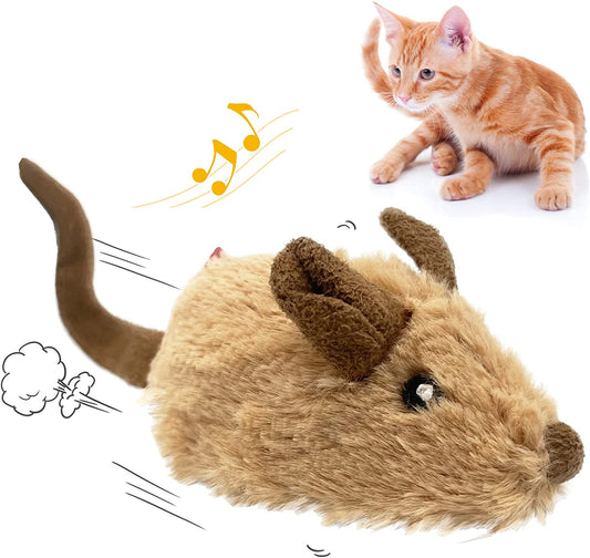 Interactive Cat Toys for Indoor Cats, Cat Mouse Toy with Electronic Realistic Squeaky Sound, Automatic Moving Kitten Toys Electric Mice Toy Self Play Exercise(Brown Ear)