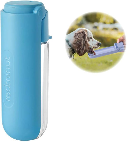 Dog Water Bottle,Portable Dog Water Bottles for Walking and Hiking,Foldable Travelling Pet Water Bottle for Dogs,Leak Proof,Rotatable Trough,Lightweight,Food Grade Material,14 Oz (Blue)